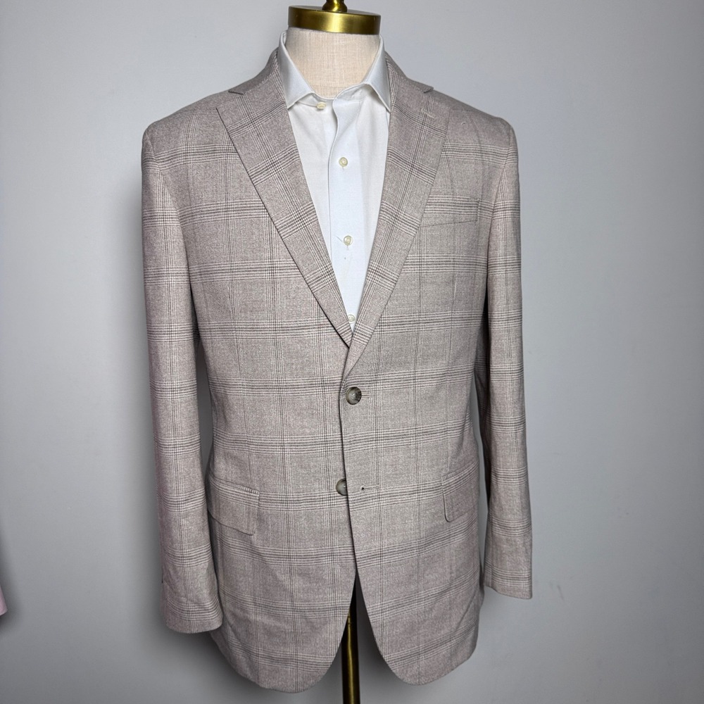 Pronto Uomo Blazer Mens 40R Tan Plaid Modern Fit Stretch Two Button‎ Sport Coat